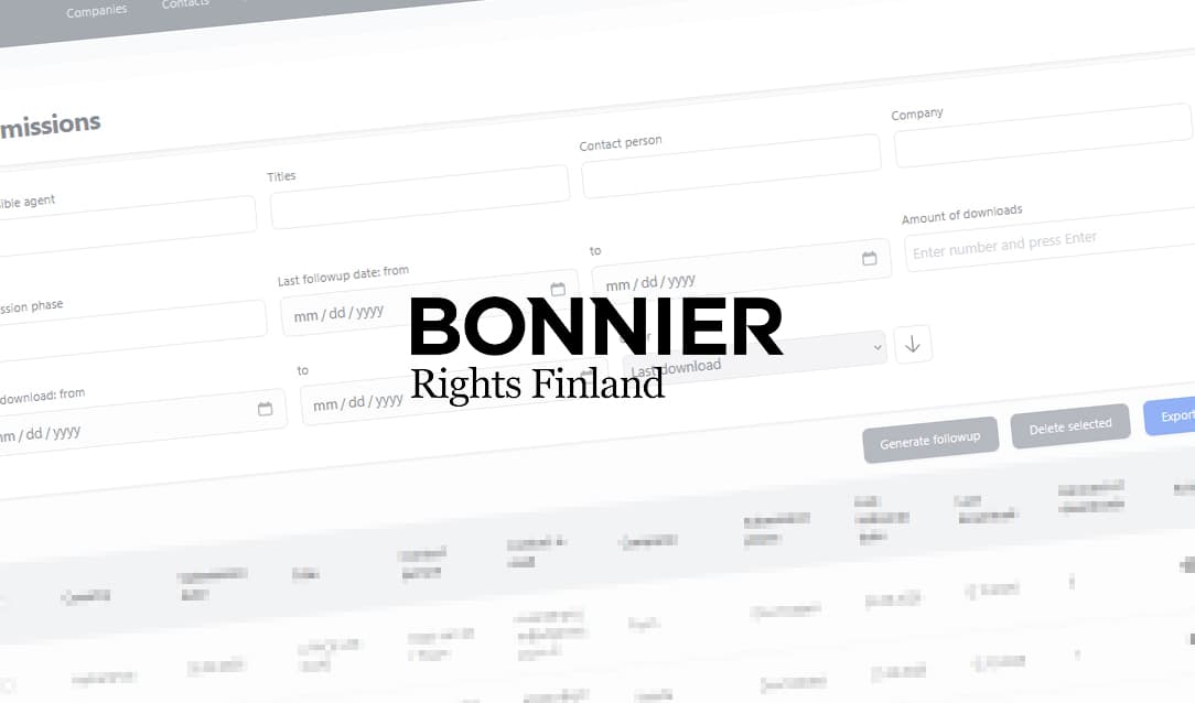 Bonnier Rights Finlandi CRM-i pakkumiste vaade
